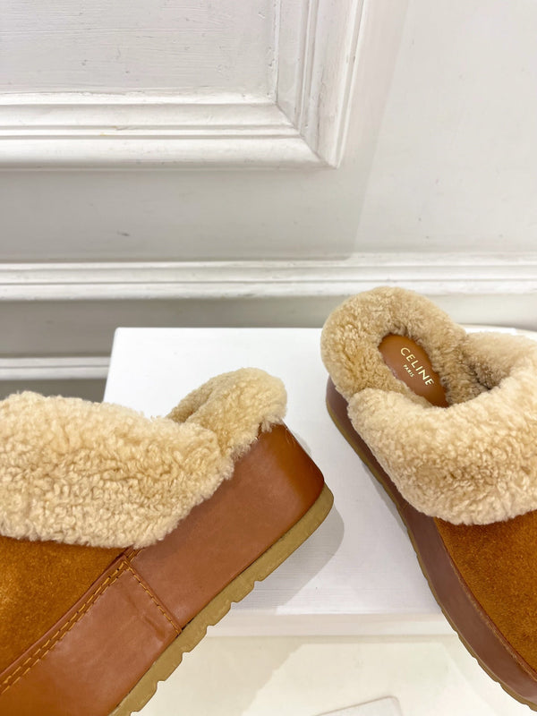 CL 25s Dana Wedge Mule 80mm Brown Beige Suede Calfskin & Shearling