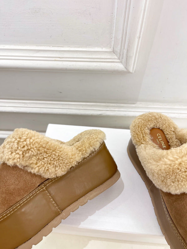CL 25s Dana Wedge Mule 80mm Light Brown Beige Suede Calfskin & Shearling