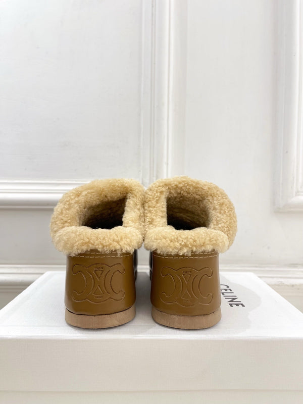 CL 25s Dana Wedge Mule 80mm Light Brown Beige Suede Calfskin & Shearling