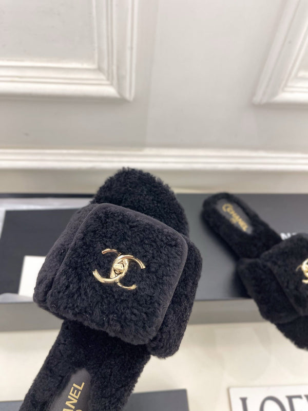 CC 25s Logo Slippers Black Wool GHW 435265