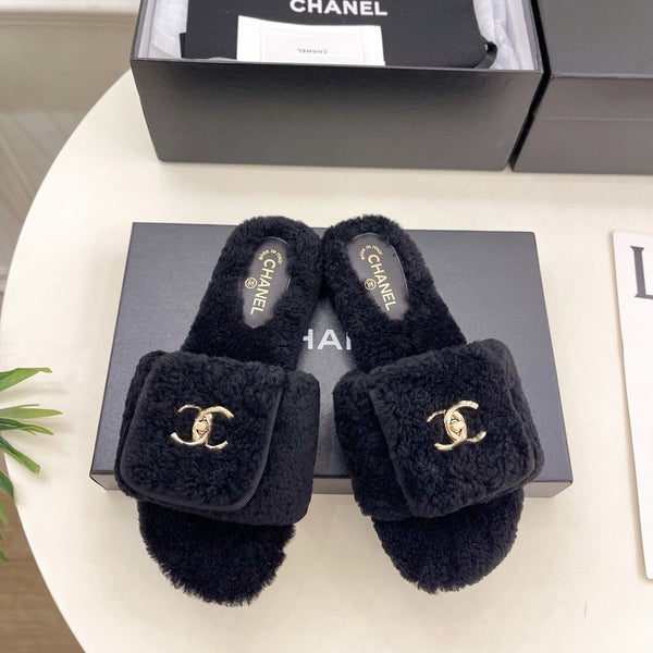 CC 25s Logo Slippers Black Wool GHW 435265