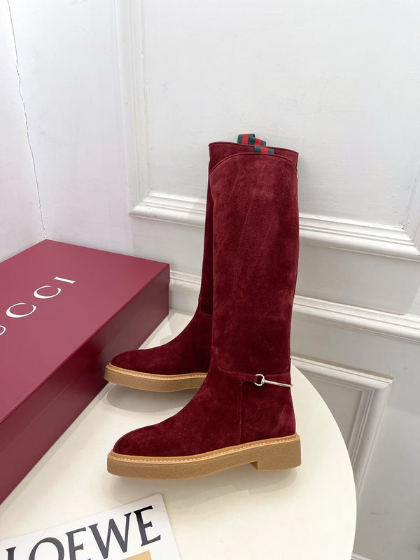 Gucci 25𝐬𝐬 hight boots wine red suede 435368