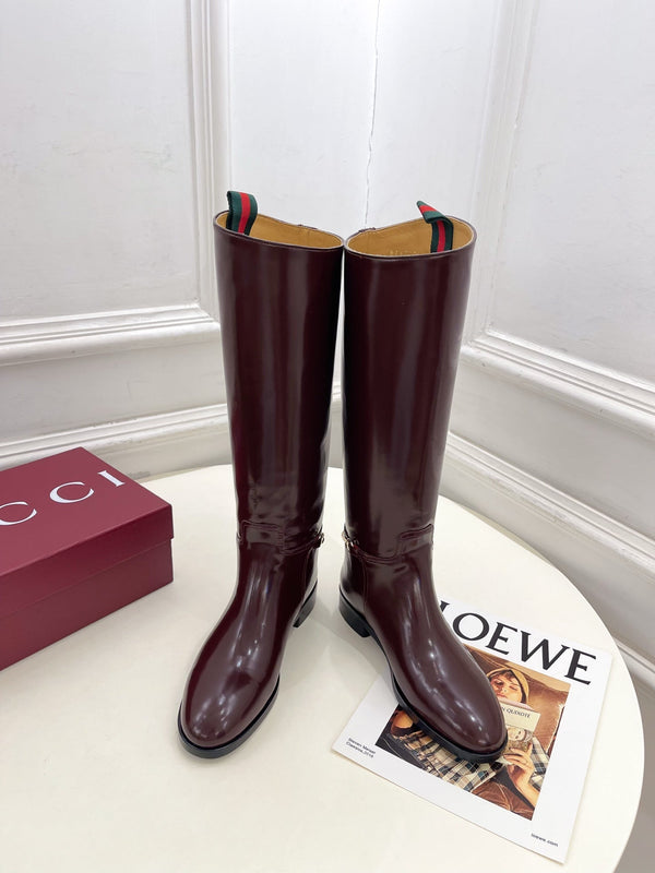 Gucci 25𝐬𝐬 horsebit long boots burgundy calfskin 435382