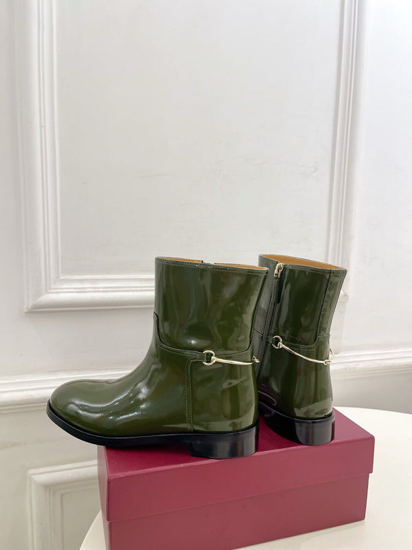 Gucci 25𝐬𝐬 horsebit ankle boots dark olive green patent calfskin