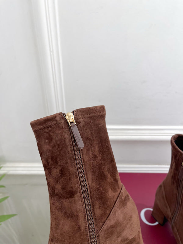 GG half-D chain buckle ankle boots brown suede 536055