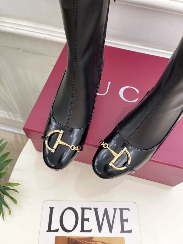 GG half-D chain buckle ankle boots black sheepskin 536056