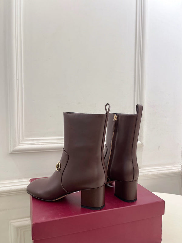 GG horsebit chunky heel ankle boots dark brown calfskin 536058