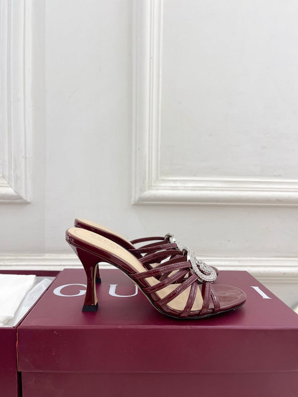 Mules à talons hauts GG 26 Cuir verni Rouge foncé Beige 85 587085