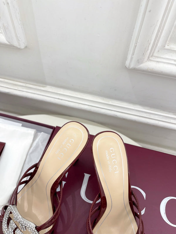 Mules à talons hauts GG 26 Cuir verni Rouge foncé Beige 85 587085