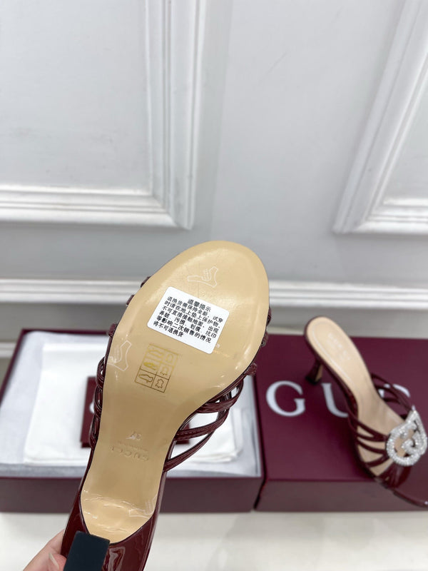 Mules à talons hauts GG 26 Cuir verni Rouge foncé Beige 85 587085