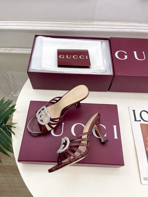 Mules à talons hauts GG 26 Cuir verni Rouge foncé Beige 85 587085