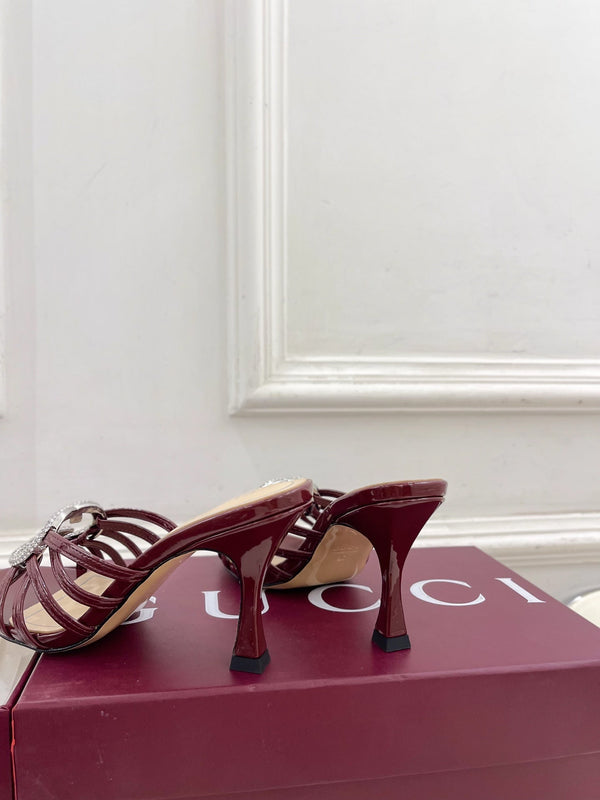 Mules à talons hauts GG 26 Cuir verni Rouge foncé Beige 85 587085