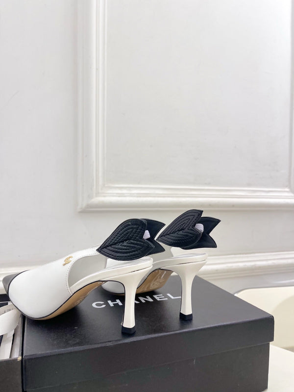CC 26 SS Open-Back Sandals 7.5cm White Black Calfskin 586932