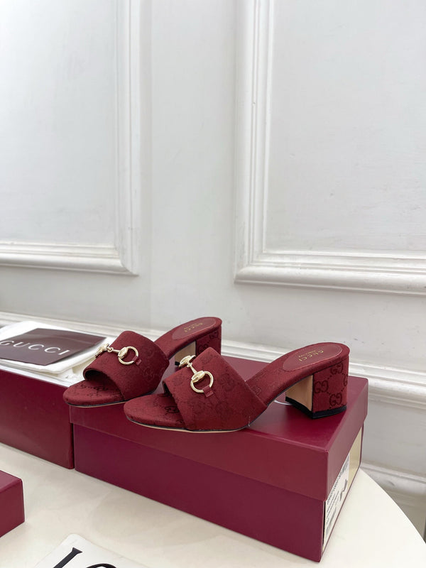 GG 26s Slide Sandal 5.5cm With Horsebit Burgundy Canvas 640298