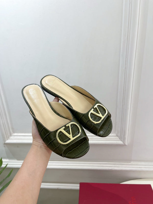 Vlogo Diapositives en Cuir Gaufré Façon Crocodile Vert 746269