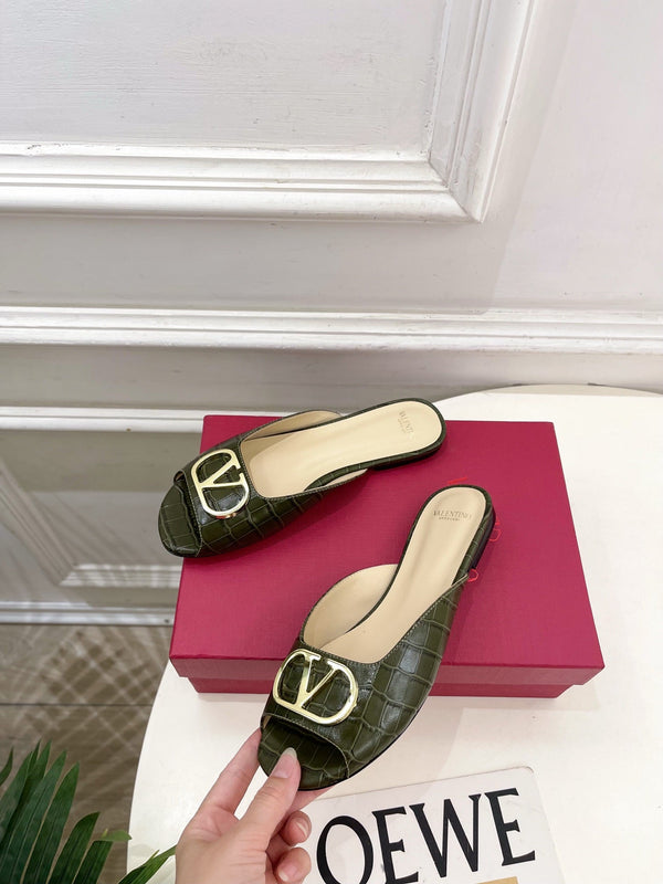 Vlogo Diapositives en Cuir Gaufré Façon Crocodile Vert 746269
