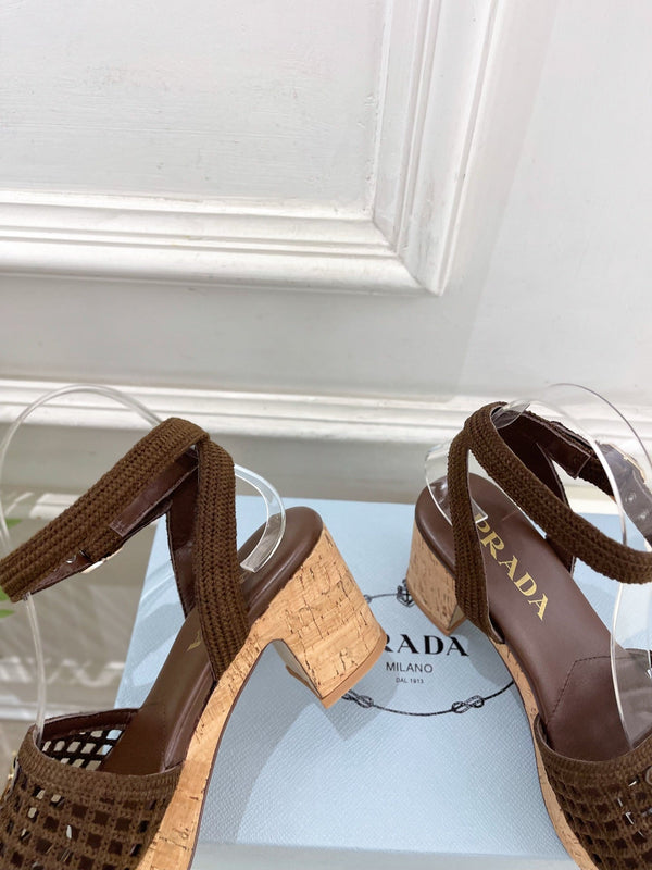 Prad Crochet Cork Platform Sandals 7cm Coffee Crochet 947378