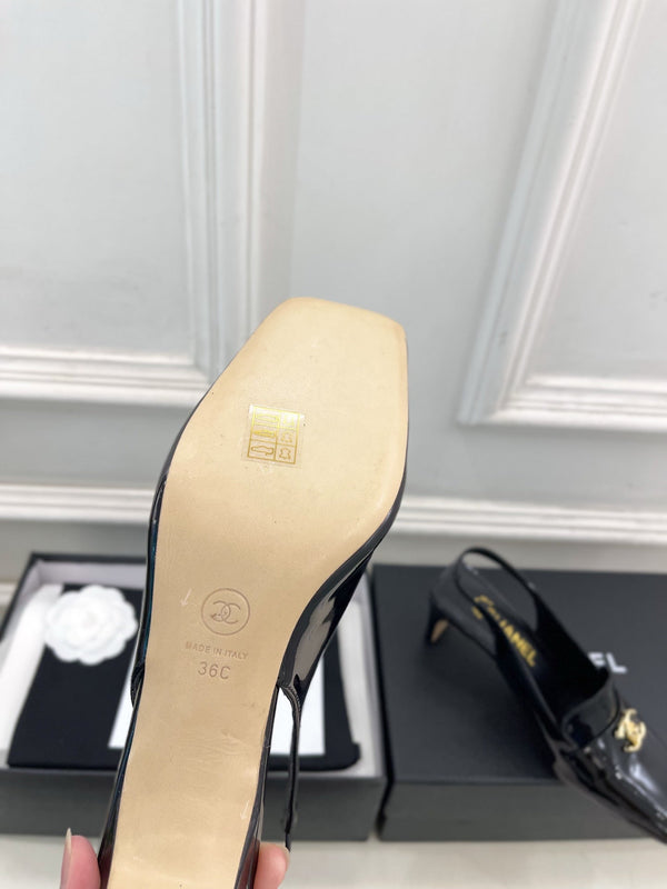 CC 26s Slingback Kitten Heels 6cm Black Patent Leather 946838