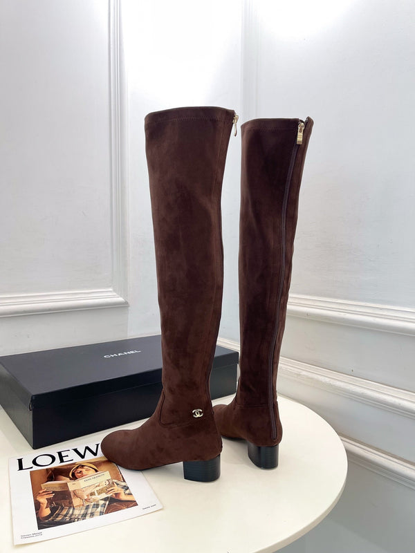 CC 26S Logo Overtheknee Boots 4cm Brown Suede 111844