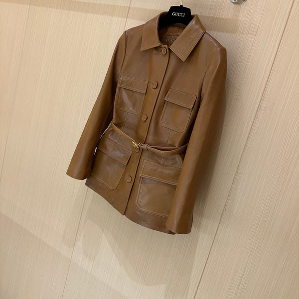 Gucci Jacket Brown Leather 276970