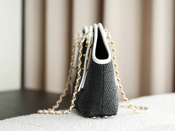Sac Maxi Hobo Chanel 2026 28cm Cuir Paille Noir 351070