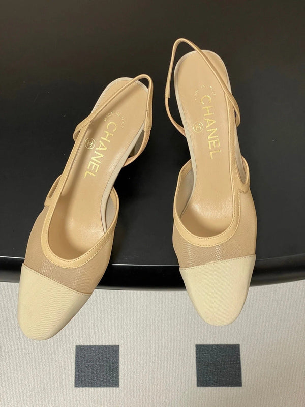 CC 26s Slingback 65 Beige Mesh Fabric Sheepskin 649444