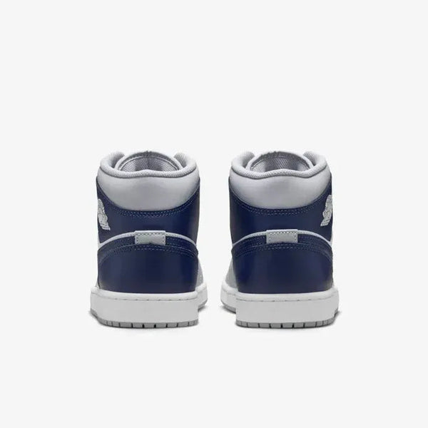 Nike Air Jordan 1 Mid Wolf Grey Midnight Navy Leather