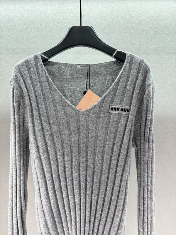 Miumiu 2026 V-neck Sweater Grey Wool Cashmere