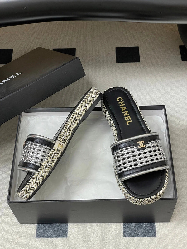 Chaussons à plateforme CC 26s en cuir de vachette noir argenté 649460