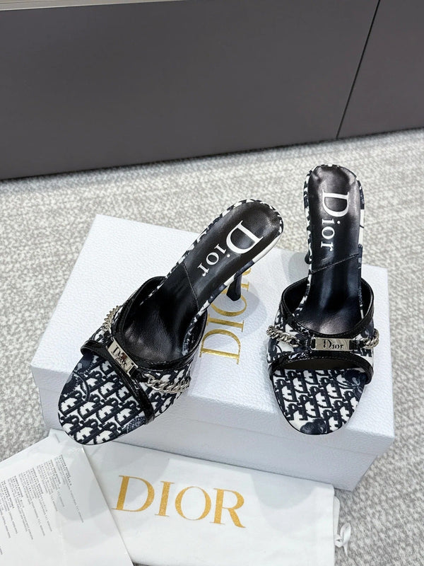 CD 26s Sandales à talons hauts 85 Tissu blanc noir Cuir de vachette 661470