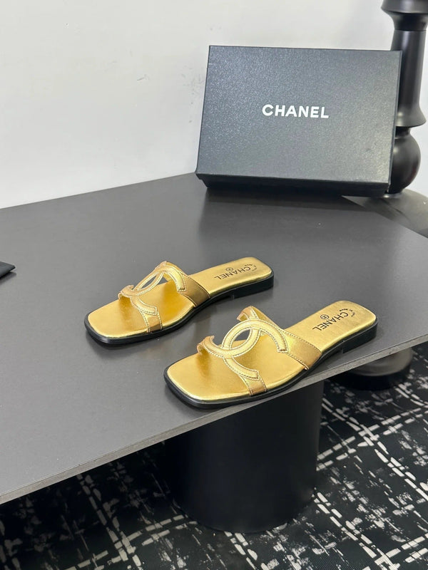 Chanel 2026 Flat Sandal Gold Cowhide