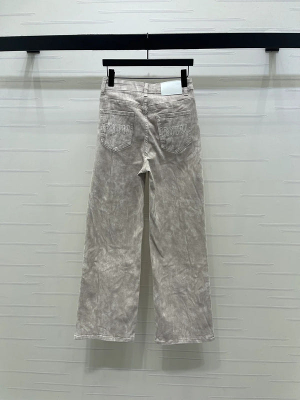 Miumiu 2026 Jeans Coupe Droite Coton Beige et Rose 352472