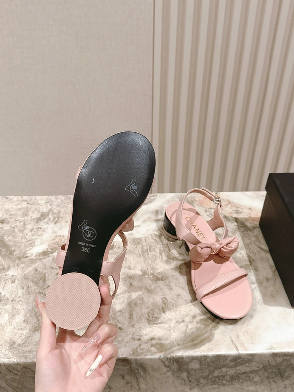 CC 26s Sandales à Nœud en Cuir de Vachette Rose 658470