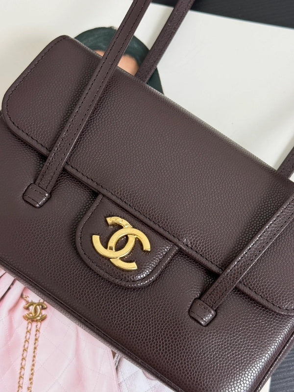 Chanel 2026 Preppy Coco Bag Brown Chocolate Caviar Leather Gold Hardware