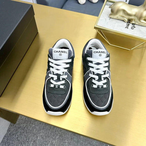 CC 2026 Casual Sneakers Black Gray Monogram Suede 668046