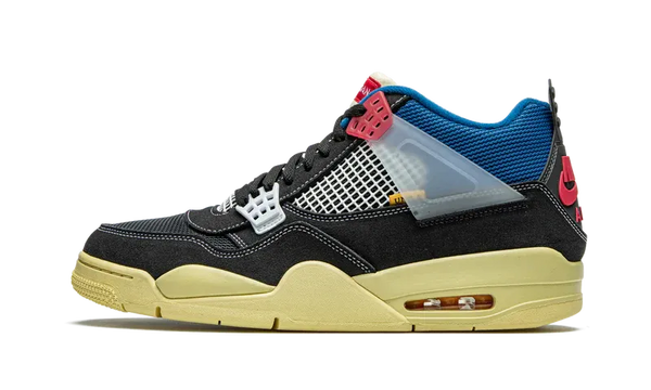 Nike Air Jordan 4 Retro Black Yellow Blue Mesh Suede