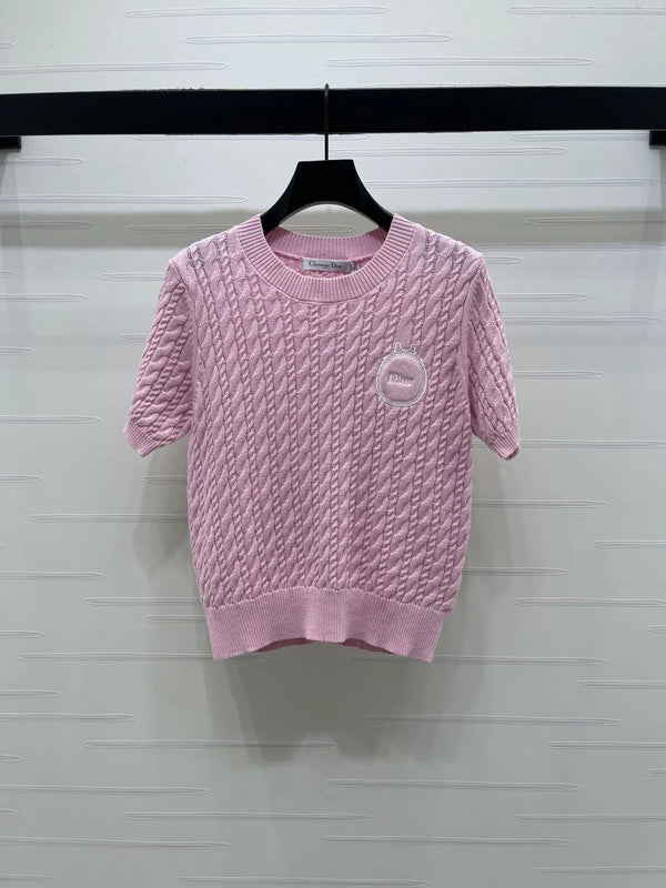 Dior 2026 Crew Neck Cable Knit Short-Sleeve T-Shirt Wool