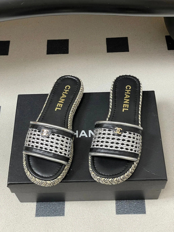 Chaussons à plateforme CC 26s en cuir de vachette noir argenté 649460