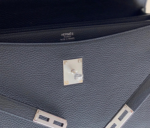 KELLY DEPECHES 38 BRIEFCASE IN BLACK TOGO CALFSKIN SILVER HARDWARE