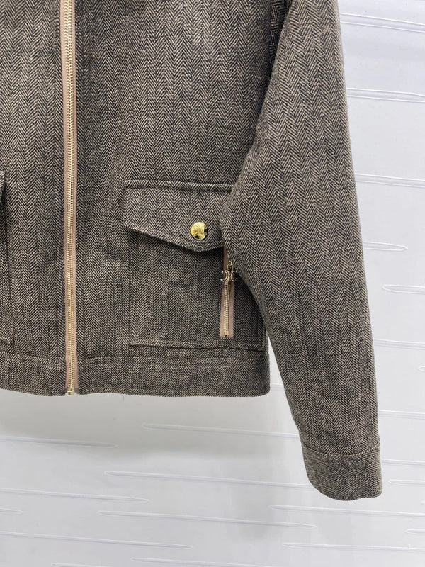 CELINE 25S PU LEATHER JACKET WITH LAPEL TRIM 0032