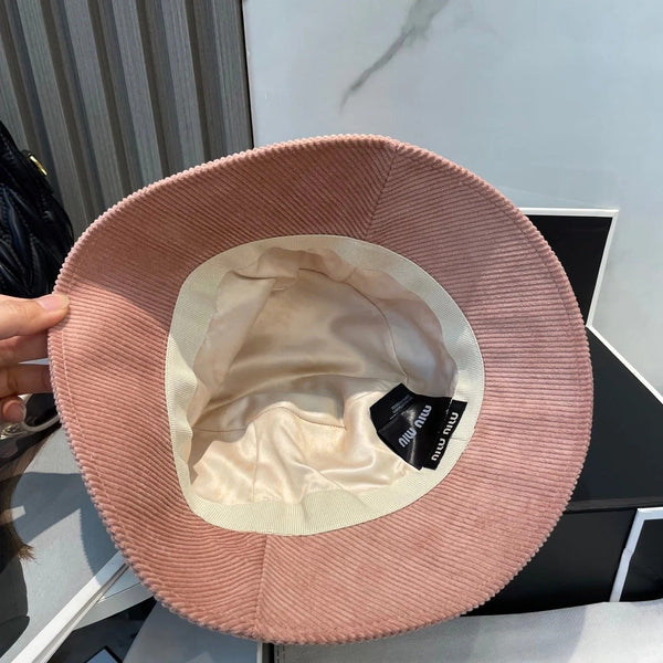 MM BUCKET IN PEACHY PINK VELVET WITH LOGO