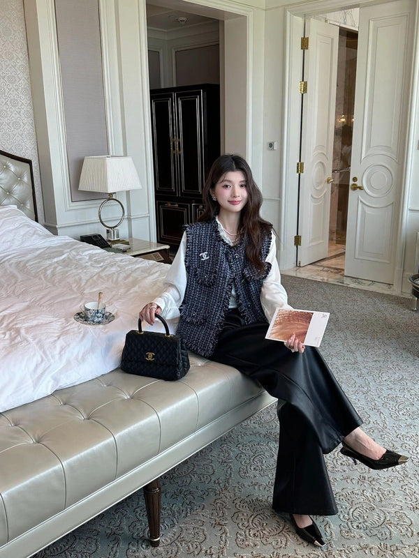 CHANEL 25S GILET EN TWEED À COL ROND STYLE 151