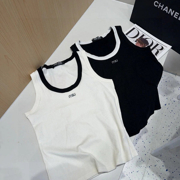 TANK TOP 615175 IN WHITE COTTON RIBBED BLACK TRIM