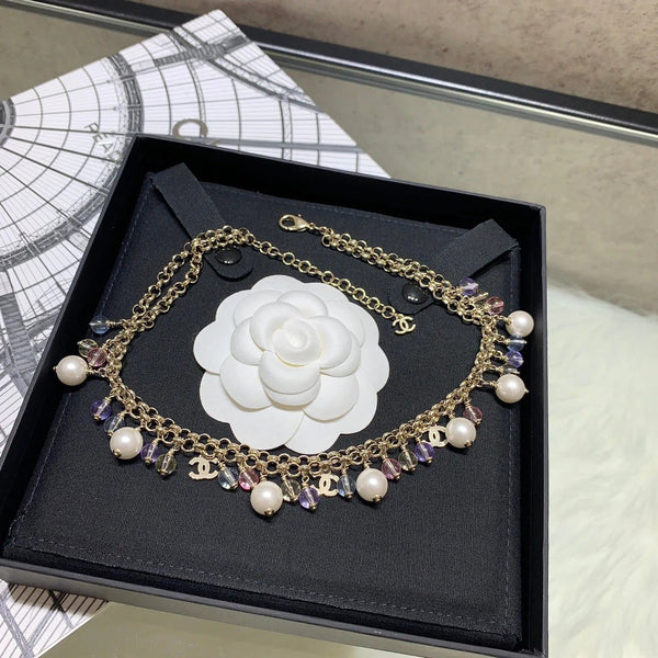 CC 2026 Colored Crystal Pearl Double C Necklace