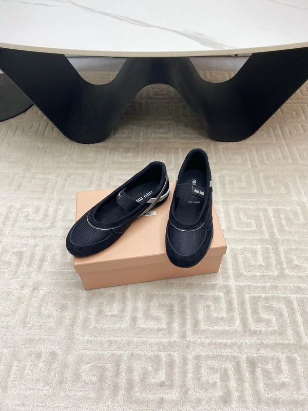 BALLET FLAT SHOES IN BLACK MESH AND SUEDE