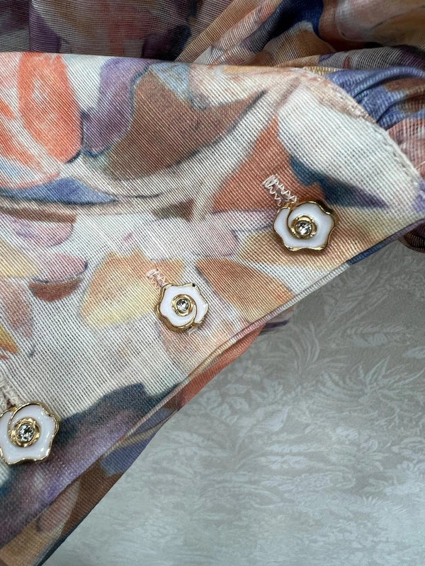 ENSEMBLE HAUT À COL MONTANT CLOUTÉ IMPRIMÉ ZIMMER ET JUPE ÉVASÉE TAILLE HAUTE
