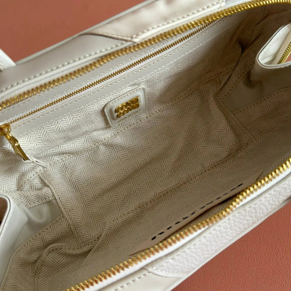 BORSA BEAU CON MANICO 28 IN PELLE BIANCO GESSO PATCHWORK