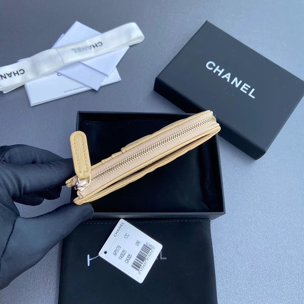 Chanel 2026 Porte-cartes matelassé 13cm veau grainé Abricot