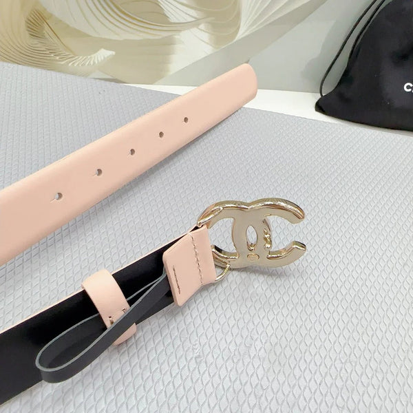 CC 30MM BELT IN BABY PINK SHINNY CALFSKIN WHITE LOGO
