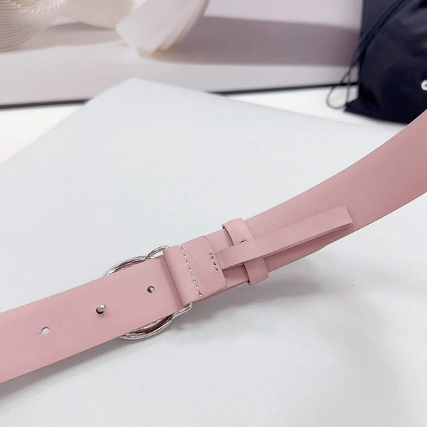 CC 30MM BELT IN FLAMINGO PINK CALFSKIN SILVER HARDWARE ATTACH PEARLS